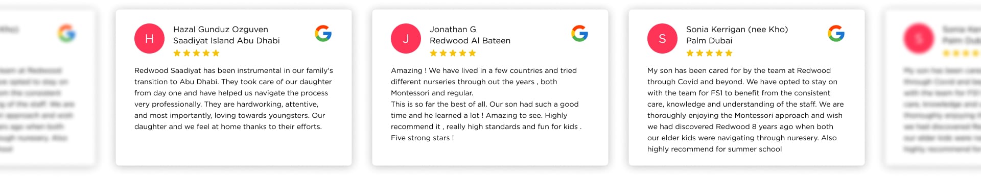 Four different types of reviews are displayed on a screen.