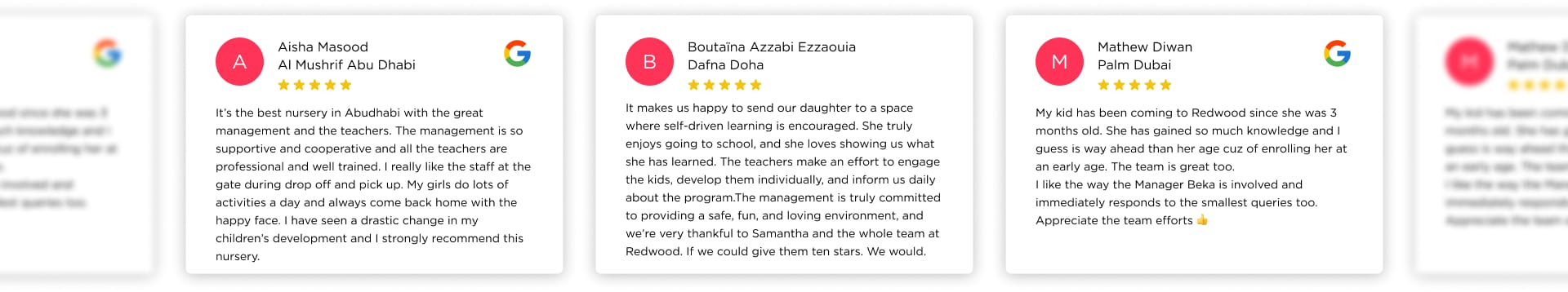 A group of different reviews on a screen.